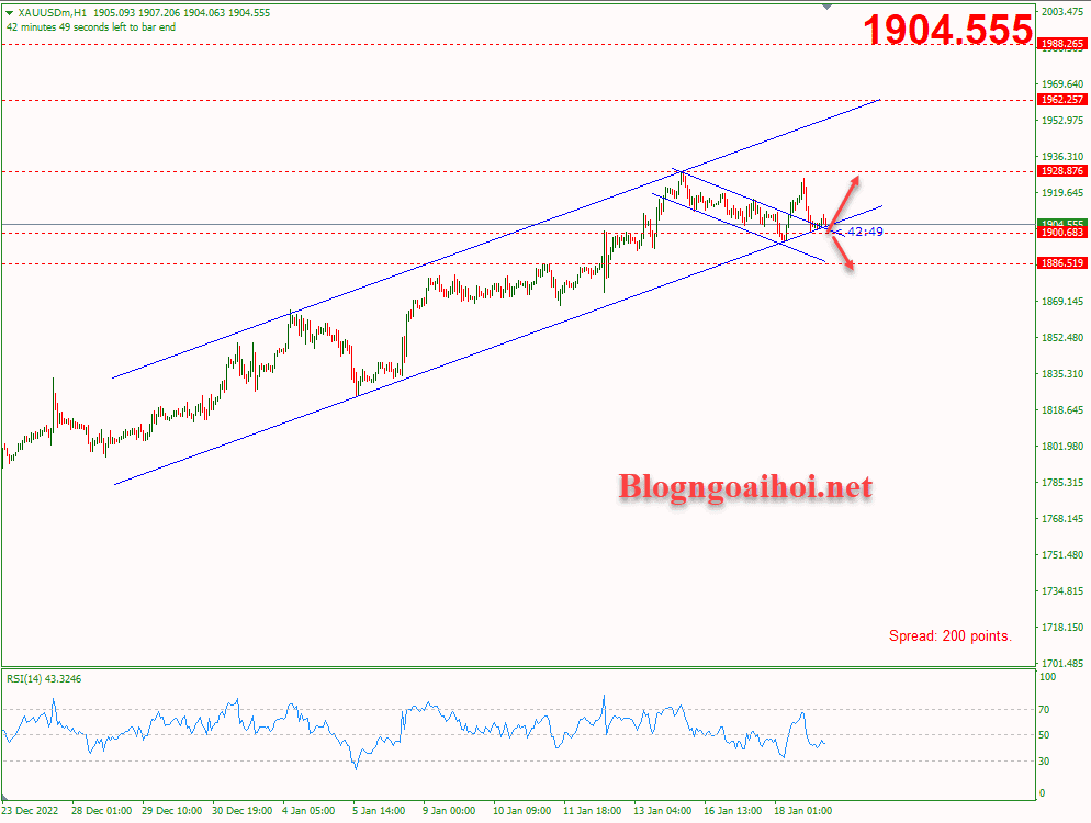 Vàng 19/1-Liệu có phá vỡ kênh giá tăng